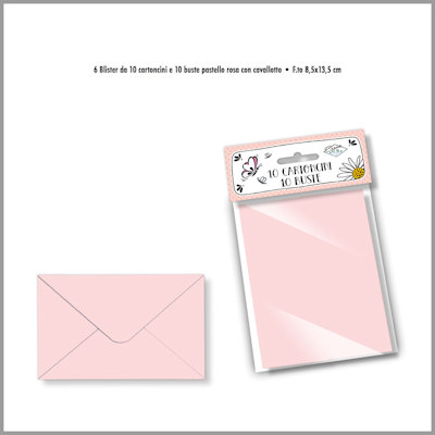 BIGLIETTI COLORATI CON BUSTE CM.9x14 ROSA PASTELLO CONF.10PZ. CROMO
