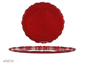 CENTROTAVOLA PIATTO IN VETRO CM.D.32 ROSSO CON DECORI 577613 GENERAL
