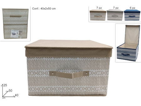 SCATOLA PORTABIANCHERIA IN TESSUTO CM.40x50x25 FANTASIA DECORO GRECA DUESSE