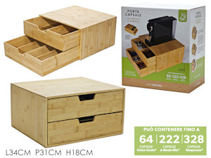 PORTACIALDE O CAPSULE CAFFE' 320 POSTI CM.34x31xH.18 IN LEGNO 2 CASSETTI 751199