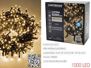 1000 LED MINILUCCIOLE ESTERNO MT.20 + 5 CAVO BIANCA CALDA PROGRAMMABILE GENERAL