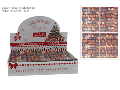 CARTA DA REGALO NATALIZIA IN FOGLI CM.70x100 ORSETTO PEZZI 100