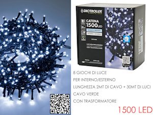 1500 LED MINILUCCIOLE EST./INTERNO MT.30+2 CAVO BIANCA FREDDA PROGRA. NO PROLUNG