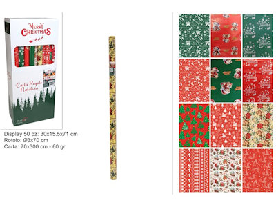 CARTA DA REGALO NATALIZIA IN ROTOLI CM.70 x 3 metri DUESSE