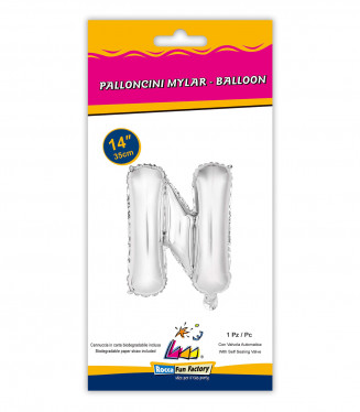 PALLONCINO MYLAR  cm.36 LETTERA ARGENTO N