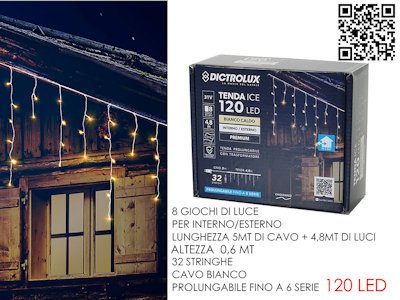 TENDA 120 LED MT.4,8+5 DI CAVO H.60CM. BIANCA LUCE CALDA PROGRAMMABILE 450432 GE