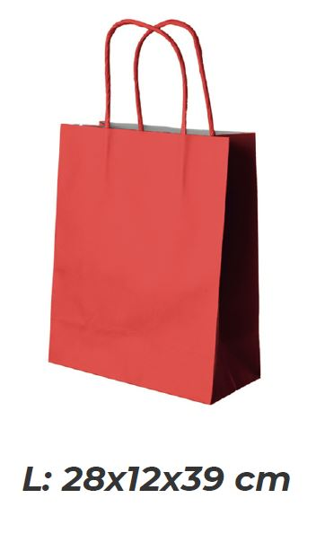 BUSTA CARTA ROSSA KRAFT CM.28x12x39 MANICO RITORTO PEZZI 25