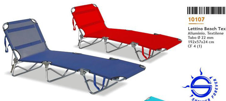 LETTINO ALLUMINIO BEACH TUBO 22 TEXTILENE CM.192x57X24 10107