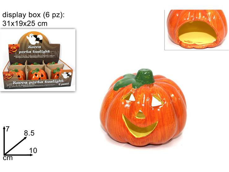 HALLOWEEN ZUCCA CON PORTACANDELA TEALIGHT CM.7x8,5x10