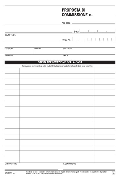 COMMISSIONE BLOCCO PROPOSTA DI COMMISSIONE CM.15x21 3 COPIE DATA UFFICIO