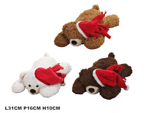 PUPAZZO PELUCHE ORSO DISTESO CON CAPPELLO ROSS0 CM.31xH.10 421612 GENERAL