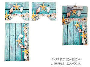 BAGNO TAPPETO SET 3 PZ. COTONE 1pz. CM.50x80 + 2pz.cm.40x50 DECORO MARINI 746218