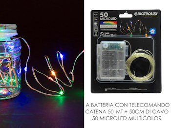 50 LED MINILUCCIOLE A BATTERIA ESTERNO MT.5+cavo cm.50 MULTICOLOR 405838 GENERAL