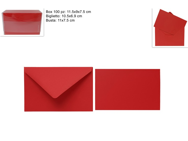 BIGLIETTI COLORATI CON BUSTE CM.7x11 ROSSO CONF.100PZ. DUESSE
