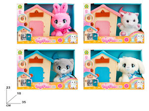 PELUCHE ANIMALI CON CASETTA CUCCIA ACCESSORI MAZ.