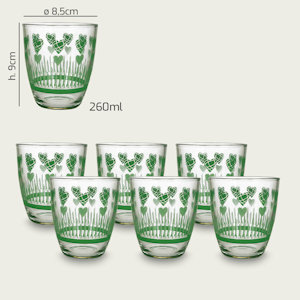 BICCHIERE ACQUA 260ML. VETRO LISCIO SET.6PZ. CON DECORO CUORI TIFFANY ARCA