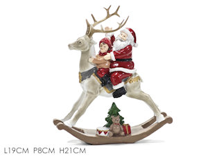 PERS. RENNA A DONDOLO IN CERAMICA CON BABBO NATALE E ORSETTO CM.19xH.21 649288 G