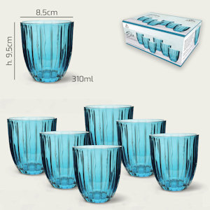 BICCHIERE ACQUA 310ML. VETRO SAGOMATO SET.6PZ. BLU ARCA