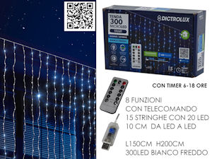 TENDA 300 LED MT.2+1,5 CAVO H.2MT BIANCA FREDDA ESTR./INTERNO PROGRAM TELECOMA