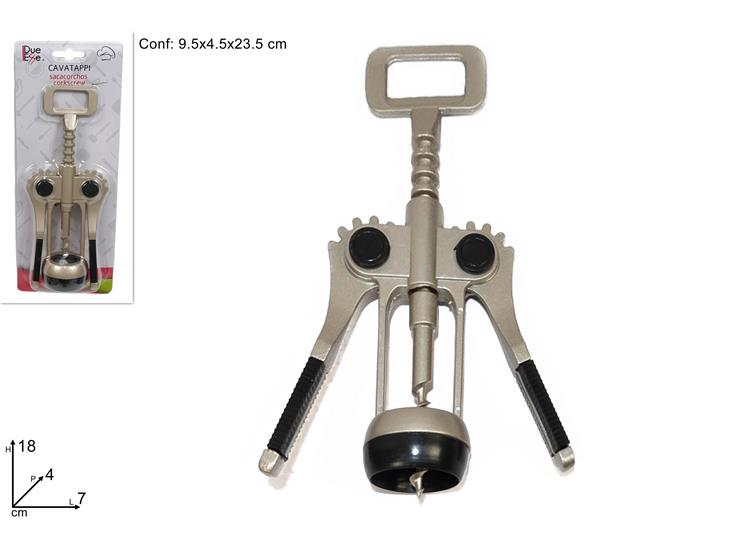 UTENSILE CAVATAPPI CON APRIBOTTIGLIA CON LEVE IN ACCIAIO SATINATO DUESSE