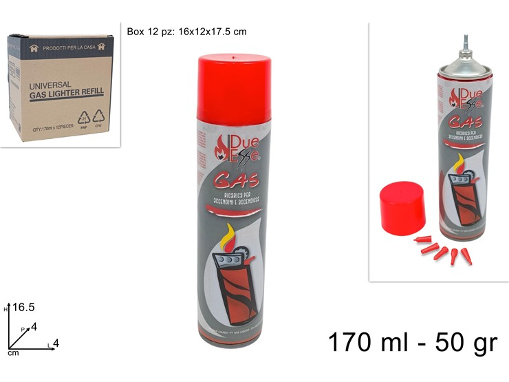 ACCENDINO SOLO BOMBOLETTA RICARICA GAS 170ML. DUESSE