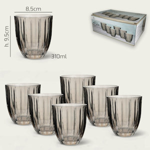 BICCHIERE ACQUA 310ML. VETRO SAGOMATO SET.6PZ. FUME' ARCA