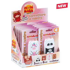 CORRETTORE A NASTRO NIKOFFICE 5MMx8MT. CUTE ANIMAL SU BLISTER PEZZI 12