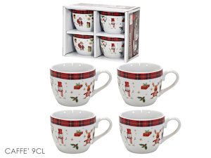 TAZZINE CAFFE' CONF.4PZ. BIANCHE CON DECORO NATALIZIO COLOR 524210 GENERAL
