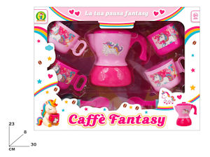 CUCINA CAFFETTIERA CON 4 TAZZINE E CUCCHIAINI DECORO UNICORNO SCATOLATO MAZ.