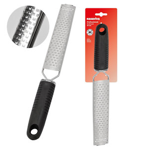 UTENSILE GRATTUGIA CHEF IN ACCIAIO MANICO NERO LAMA CM.37 SPESSA KASAVIVA