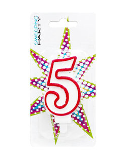 candelina BIANCA con bordo rosso N.5 in blister SWEEPING