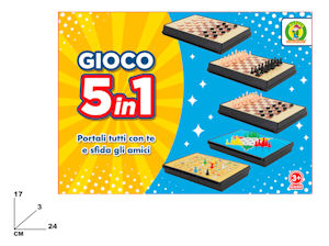 GIOCO 5 IN 1 IN CONFEZIONE POCKET CM.24x17 MAZ.