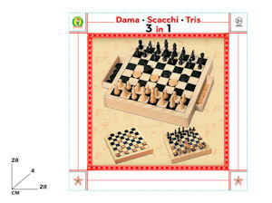 GIOCO SCACCHI DAMA E TRIA IN LEGNO CM.30x30 SCATOLATA MAZ.