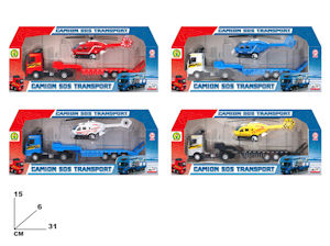 AUTO MODELLINO MEZZI CAMION 1:43 BISACRA CON ELICOTTERO METAL SOS TRANSPORT MAZ.
