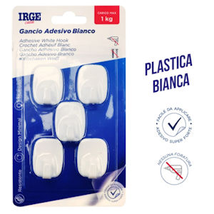 GANCIO APPENDINO ADESIVO 1 POSTO BIANCO RETTANGOLARE CONF. 5PZ. IRGE
