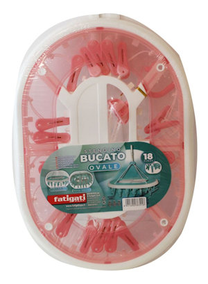 BUCATO STENDIBIANCHERIA A PINZE IN PLASTICA OVALE 18 PINZE FATIGATI